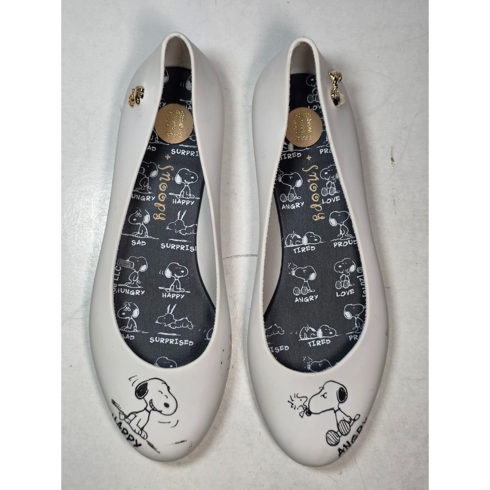 Melissa Snoopy Dog Women's Ballet Size 7 EU 38 White Black Slip On Moccasin